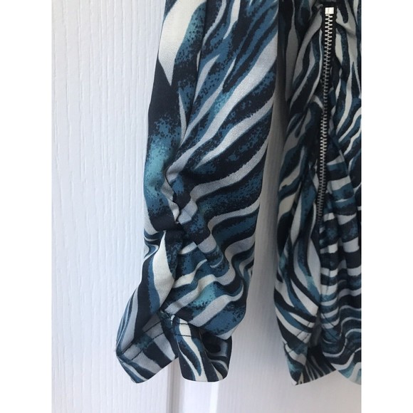 Max & Rina Tunic Top Blouse Blue Zebra Print Zipper Accents Size Small - Picture 6 of 9